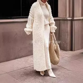 Весенне-осенний женский кардиган, пальто, ажурный женский свитер, повседневный однотонный вязаный кардиган, свободная одежда, женский кардиган большого размера XS белый