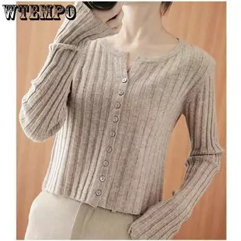 Весенне-осенний женский кардиган-свитер «Нежный ветер» Тонкий внешний вязаный кардиган с длинными рукавами L