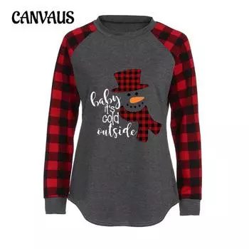 Весенне-осенний женский клетчатый топ с круглым вырезом и длинными рукавами