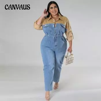 Весенне-осенний женский комбинезон большого размера с эластичной резинкой на талии, удобные повседневные ковбойские комбинезоны Clash, джинсовый комбинезон
