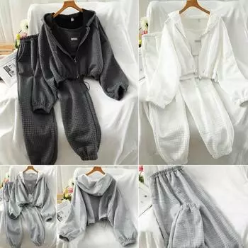 Весенне-осенний женский комплект из 3 предметов, сплошной цвет, толстовки с капюшоном и шнурком, сексуальный камзол, брюки с высокой талией, женский модный повседневный костюм M светло-серый