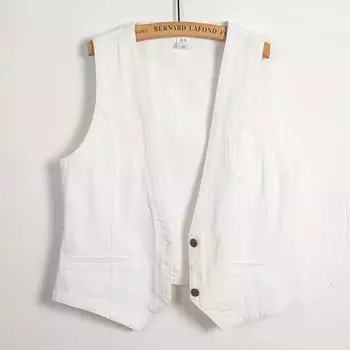 Весенне-осенний женский короткий джинсовый жилет, однобортный корейский тонкий повседневный джинсовый жилет, женский жилет, топы XXXXXXL белый