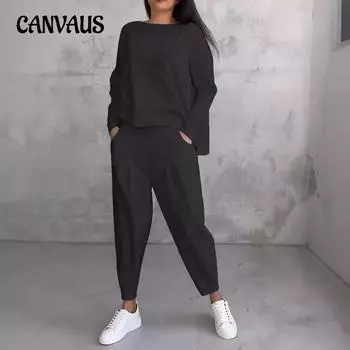 Весенне-осенний женский костюм больших размеров с длинными рукавами и нестандартным дизайном, свитшот с брюками в стиле арлекин S белый