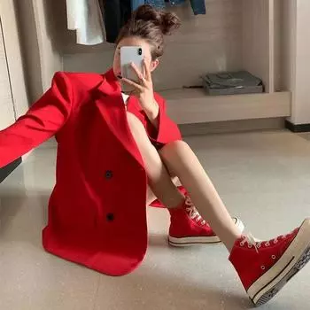 Весенне-осенний женский новый костюм для отдыха, дизайн одежды, красный цвет M красный