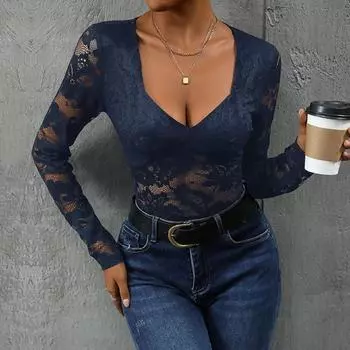 Весенне-осенний женский однотонный сексуальный комбинезон с длинными рукавами S