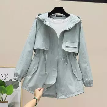 Весенне-осенний женский плащ средней и длинной длины с капюшоном и завязками на талии, свободный, большого размера, повседневный, вышитый, универсальный топ L