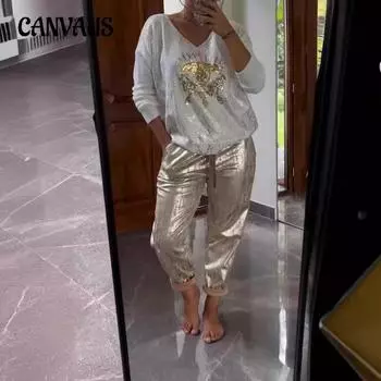 Весенне-осенний женский повседневный модный повседневный костюм больших размеров с длинными рукавами и длинными брюками