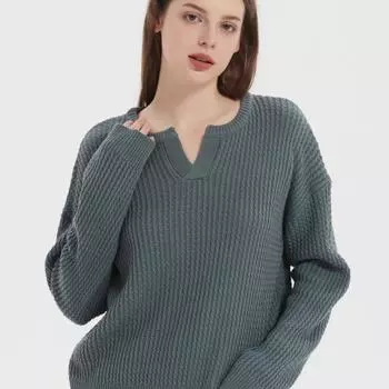 Весенне-осенний женский пуловер с v-образным вырезом и длинным рукавом, модные женские повседневные топы, теплый свободный однотонный трикотаж, стиль для путешествий S