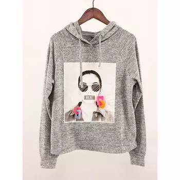 Весенне-осенний женский серый трикотаж с капюшоном в стиле Аватар, европейский и американский одинарный Grey XS