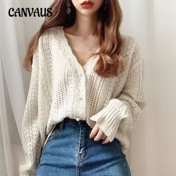 Весенне-осенний женский свитер, кардиган, шикарная полая куртка в стиле ретро, вязаный крючком свитер с v-образным вырезом, вязаный кардиган One Size бежевый