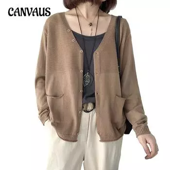 Весенне-осенний женский свитер, кардиган, свободный вязаный кардиган с v-образным вырезом и длинными рукавами, туника, топы, свитер One Size хаки