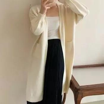 Весенне-осенний женский свитер, кардиган, топы, ленивая мягкая вязаная куртка-кардиган, свободный свитер средней длины One Size серый