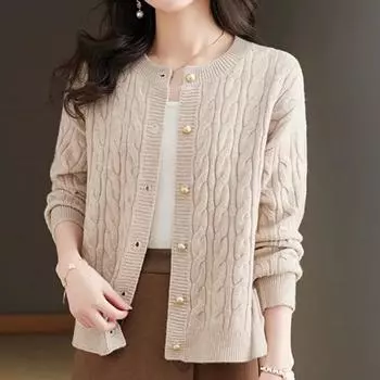 Весенне-осенний женский свитер кардиган вязаный с круглым вырезом и длинными рукавами повседневный свободный крой одежда пуловер XXXL красный