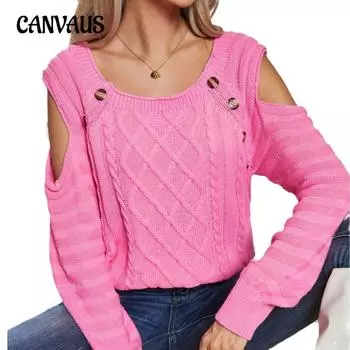 Весенне-осенний женский свитер на пуговицах с квадратным вырезом без бретелек и длинными рукавами, вязаный пуловер, свитер S белый