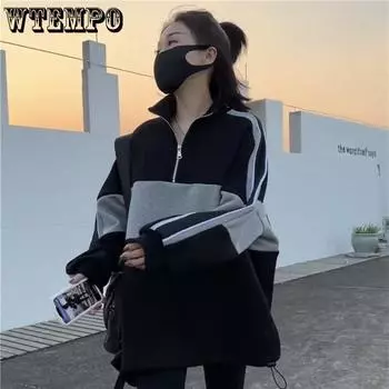 Весенне-осенний женский свитер, плюшевый свитер, тонкое большое свободное верхнее пальто в ленивом стиле M чёрный