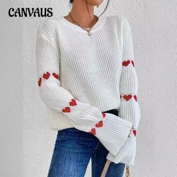 Весенне-осенний женский свитер-пуловер Loose Love Jacquard Knitwear S белый