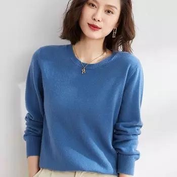 Весенне-осенний женский свитер, пуловер, вязаный свитер, свитер с круглым вырезом и длинными рукавами, нижняя рубашка, однотонный свитер M белый