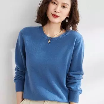 Весенне-осенний женский свитер, пуловер, вязаный свитер, свитер с круглым вырезом и длинными рукавами, нижняя рубашка, однотонный свитер 2XL белый