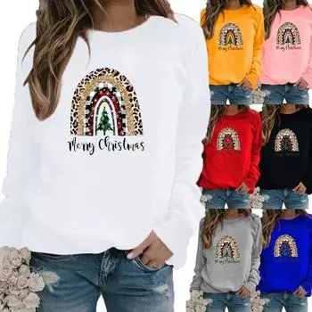 Весенне-осенний женский свитер с рождественской тематикой, утолщенный повседневный свитер с круглым вырезом и длинными рукавами, топ больших размеров XS белый