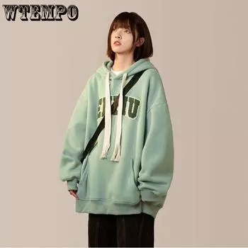 Весенне-осенний женский свитшот, большой свитшот с капюшоном, свободный дизайн, маленькое универсальное пальто L чёрный