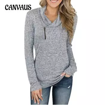 Весенне-осенний женский свитшот, однотонный пуловер с длинными рукавами и молнией, женские тонкие топы больших размеров S серый