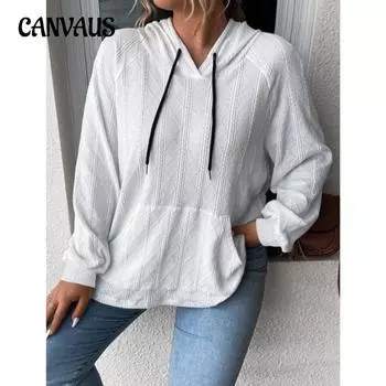 Весенне-осенний женский свитшот, повседневный свежий сладкий пуловер с капюшоном, свободный топ с длинными рукавами S белый