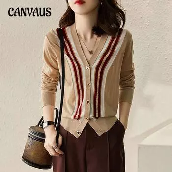 Весенне-осенний женский свободный вязаный кардиган с контрастными цветами, куртка-свитер, топ в полоску с v-образным вырезом One Size белый