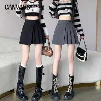 Весенне-осенний женский юбковый костюм. Плиссированная юбка. Юбка до половины тела. Тонкая короткая юбка на молнии с высокой талией. S чёрный