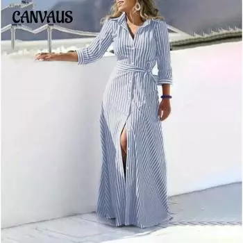 Весенне-осенний женский воротник-поло, темпераментный хлопковый льняной полосатый кардиган с поясом, платья больших размеров S чёрный