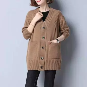Весенне-осенний женский вязаный кардиган средней длины, топ в западном стиле, зимний свободный свитер, куртка для женщин, уменьшающая возраст XXXXL красный