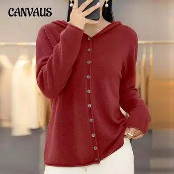 Весенне-осенний женский вязаный свитер, однотонный кардиган, толстовка с капюшоном, топ с длинными рукавами M чёрный