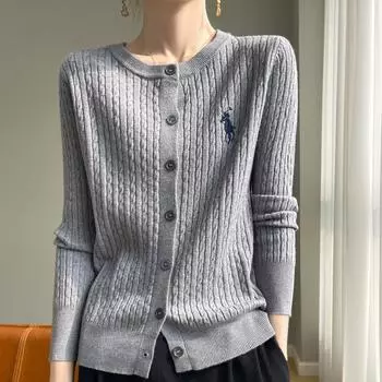 Весенне-осенний женский вязаный свитер с круглым вырезом, кардиган, свитер, твист-жакет S хаки