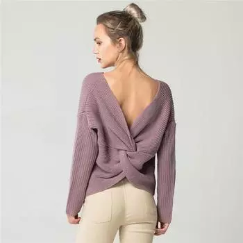 Весенне-осенний женский вязаный свитер с v-образным вырезом, пуловеры, повседневные джемперы с длинными рукавами, топы M светло-синий