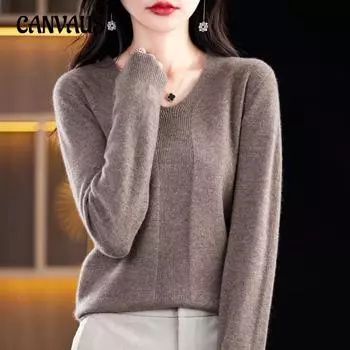 Весенне-осенний женский вязаный свитер с v-образным вырезом и длинными рукавами, однотонный пуловер, тонкий верх, нежная ветровая трикотажная нижняя рубашка S розовый