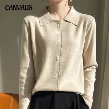 Весенне-осенний женский вязаный свитер с воротником поло и длинными рукавами, верхняя одежда, модная повседневная рубашка с простым низом, топы S белый