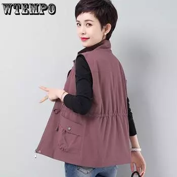 Весенне-осенний женский жилет для похудения талии, женский короткий свободный жилет для матери, повседневный универсальный жилет M чёрный