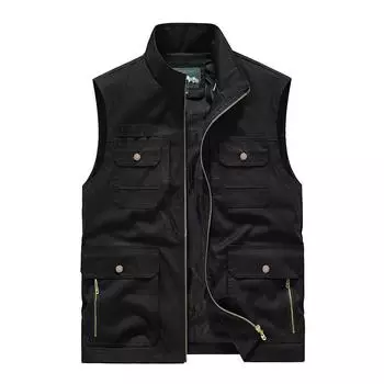 Весенне-осенний жилет для инструментов, мужской жилет с несколькими карманами, мужской жилет для рыбалки на открытом воздухе, пальто среднего возраста M чёрный