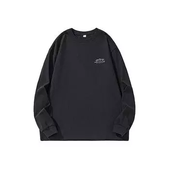 Весенне-осенняя американская трендовая брендовая мужская футболка с длинным рукавом, плотная хлопковая футболка, осенний свободный повседневный свитер M чёрный