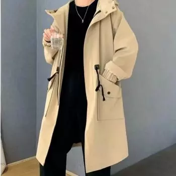 Весенне-осенняя армейская зеленая ветровка, модная мужская повседневная куртка средней длины с капюшоном, мужская повседневная уличная куртка, мужская одежда M хаки