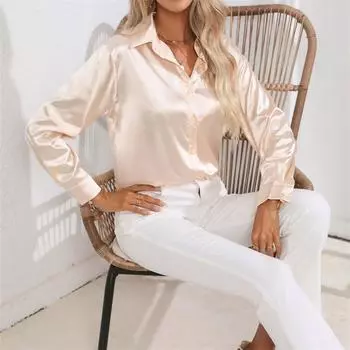 Весенне-осенняя атласная блузка, рубашка с длинным рукавом из имитации шелка для женщин, свободные топы больших размеров S