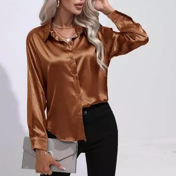 Весенне-осенняя атласная блузка, рубашка с длинным рукавом из имитации шелка для женщин, свободные топы больших размеров S красный