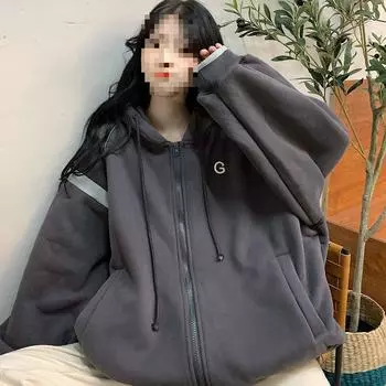 Весенне-осенняя бейсбольная куртка с капюшоном для женщин, новая студенческая свободная ленивая толстовка в стиле ретро в гонконгском стиле для женщин M [60-45kg, genuine high-quality]