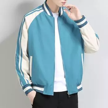 Весенне-осенняя бейсбольная майка, мужская свободная повседневная спортивная куртка, мужская трендовая бейсбольная куртка с полосатым воротником и цветовым сочетанием M зелёный