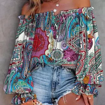 Весенне-осенняя блузка с длинными рукавами и завязками на шее, женские свободные топы с цветочным принтом S