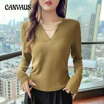 Весенне-осенняя блузка с v-образным вырезом, короткий удобный повседневный топ с длинными рукавами S белый