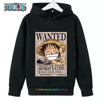 Весенне-осенняя цельная толстовка для мальчиков, толстовка с капюшоном в стиле аниме «Луффи», детское пальто, мужская одежда, Sudaderas S