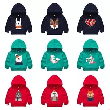 Весенне-осенняя детская мода свитер с капюшоном для мальчиков и девочек с мультяшным принтом пуловер с длинными рукавами 90cm