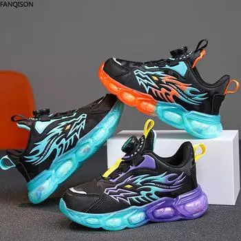 Весенне-осенняя детская непромокаемая нескользящая детская спортивная повседневная обувь из искусственной кожи с вращающейся пряжкой, обувь для девочек 28 фиолетовый/чёрный