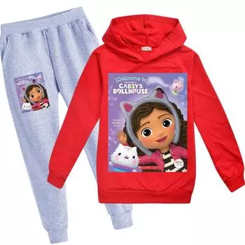 Весенне-осенняя детская одежда, толстовка с принтом кота для маленьких девочек + штаны, комплект из 2 предметов, студенческая повседневная спортивная одежда для бега на открытом воздухе 100