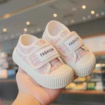 Весенне-осенняя детская парусиновая обувь, настольная обувь для девочек, детская обувь, мягкая подошва, маленький ароматный ветерок, детская обувь, низкий кедр 21 розовый